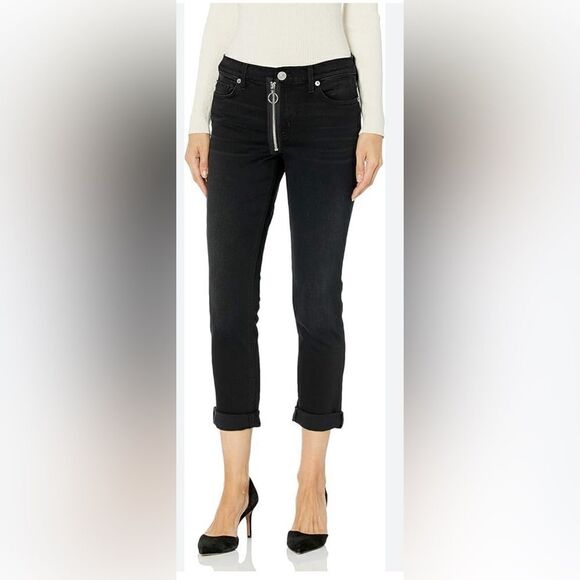 Hudson Crop Riley Relaxed Straight Jeans exposed zipper Black Denim 30 - Picture 1 of 10